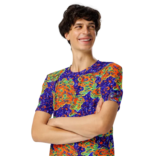 Blue Flame Bloom on a Men's Crew Neck T-Shirt