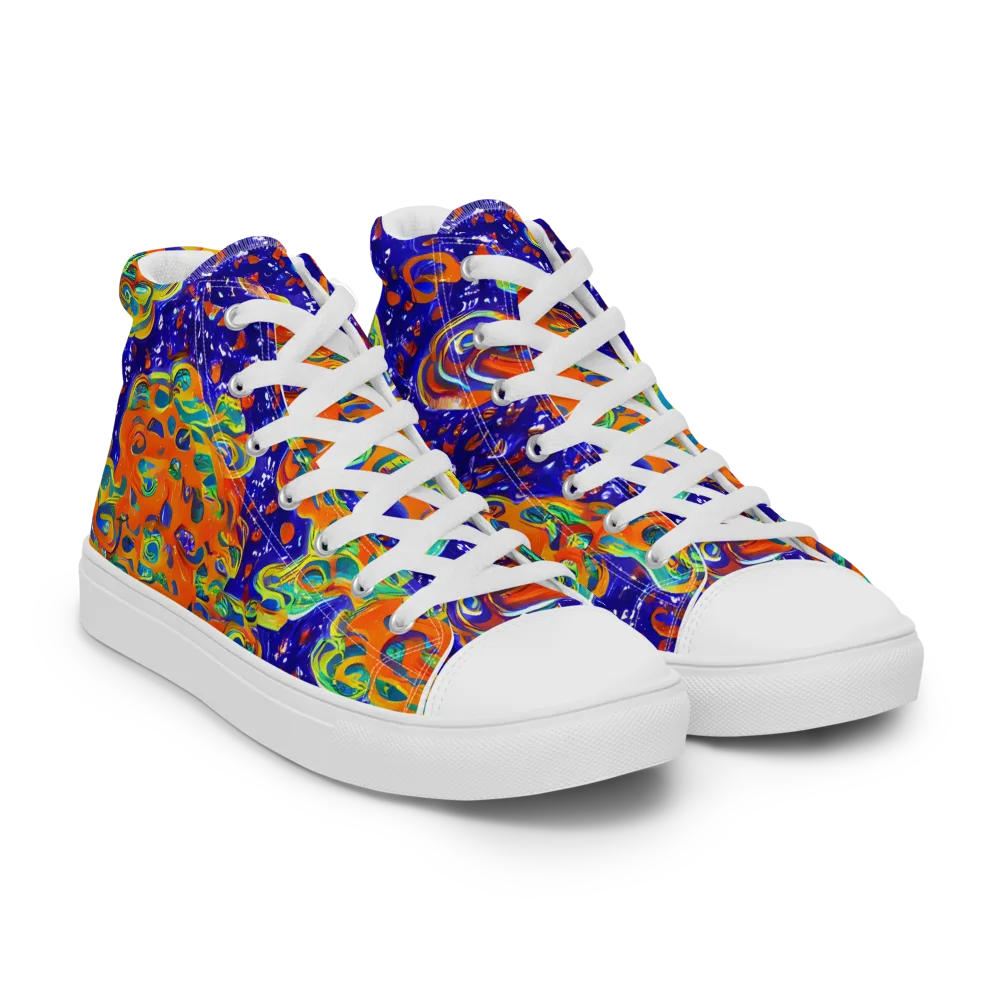 Blue Flame Bloom on Men's High Top Canvas Shoes — Right Front