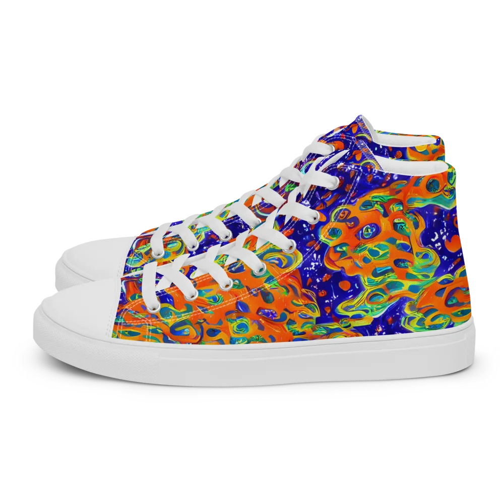 Blue Flame Bloom on Men's High Top Canvas Shoes — Left
