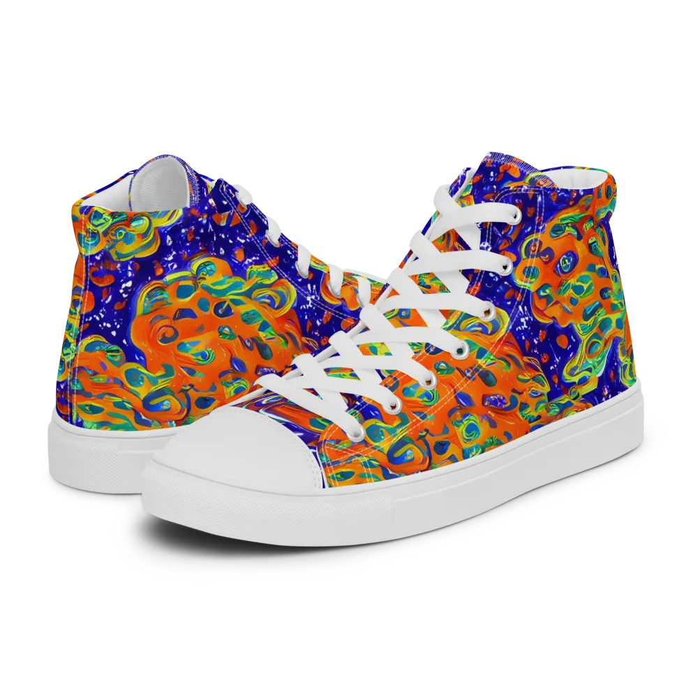 Blue Flame Bloom on Men's High Top Canvas Shoes — Left