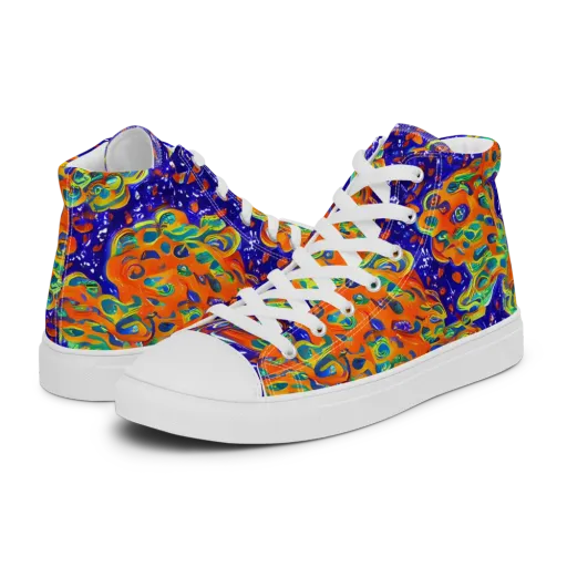 Blue Flame Bloom on a Men's High Top Canvas Shoes