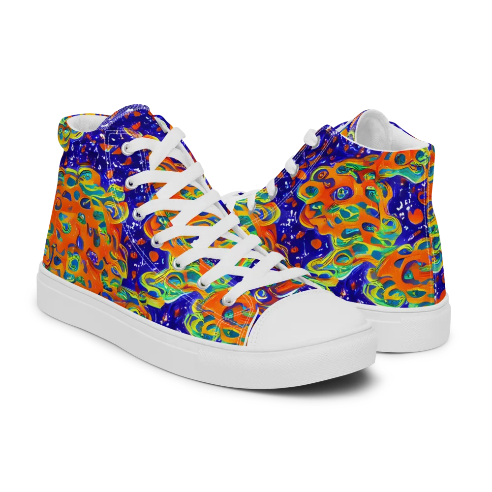 Blue Flame Bloom on Men's High Top Canvas Shoes — Right