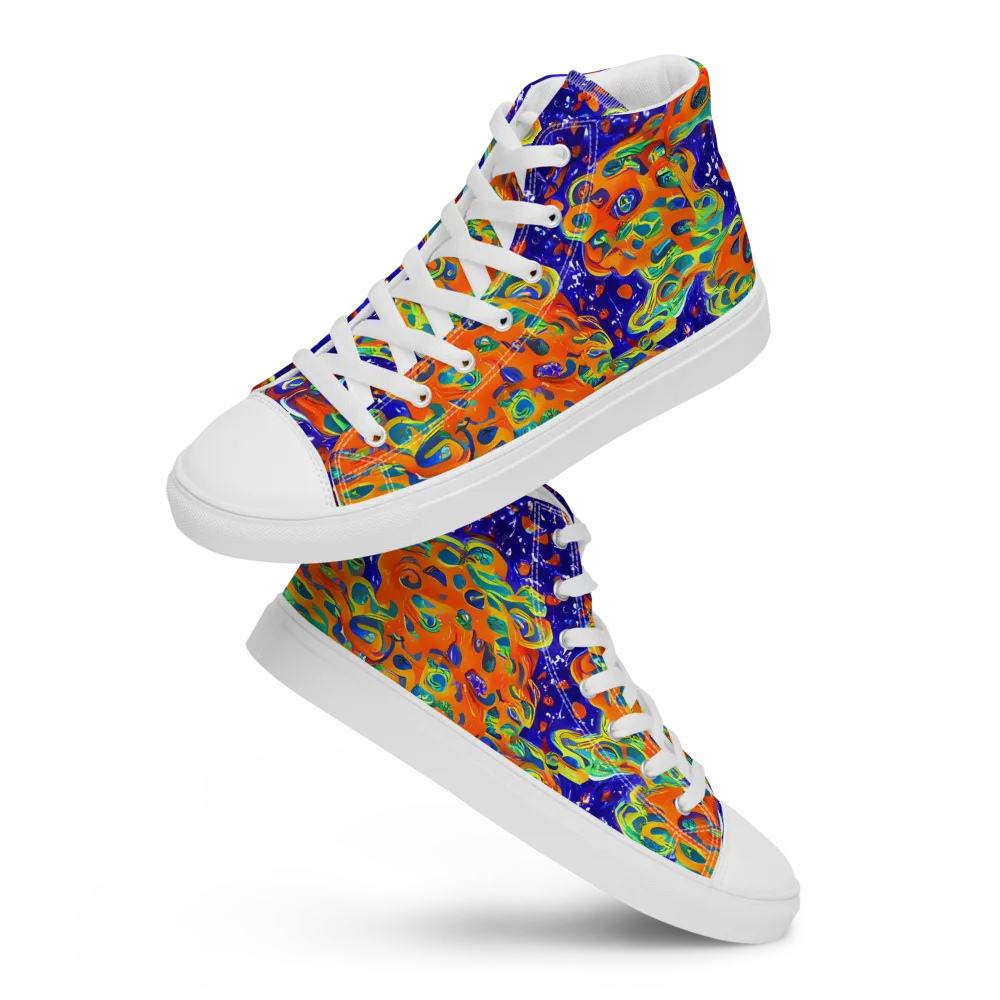 Blue Flame Bloom on Men's High Top Canvas Shoes — Front