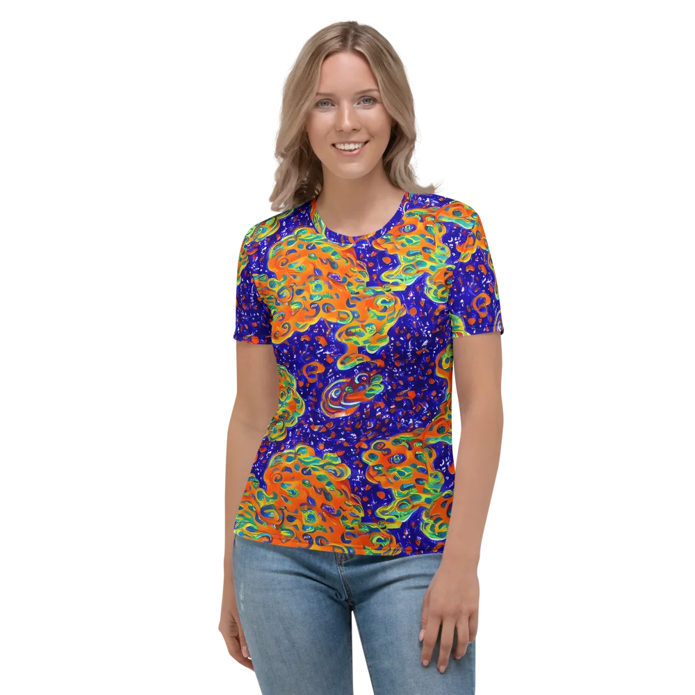 Blue Flame Bloom on Women's Crew Neck T-Shirt — Front