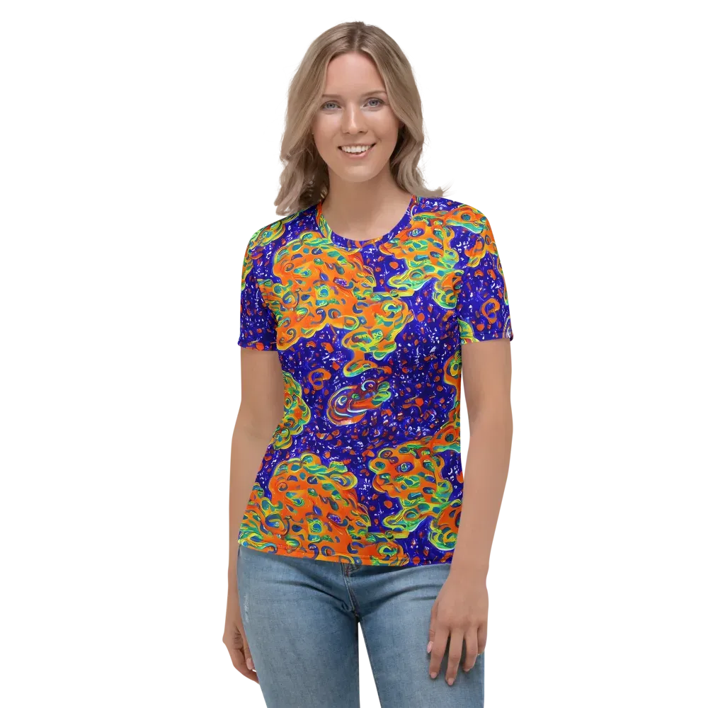 Blue Flame Bloom on Women's Crew Neck T-Shirt — Front
