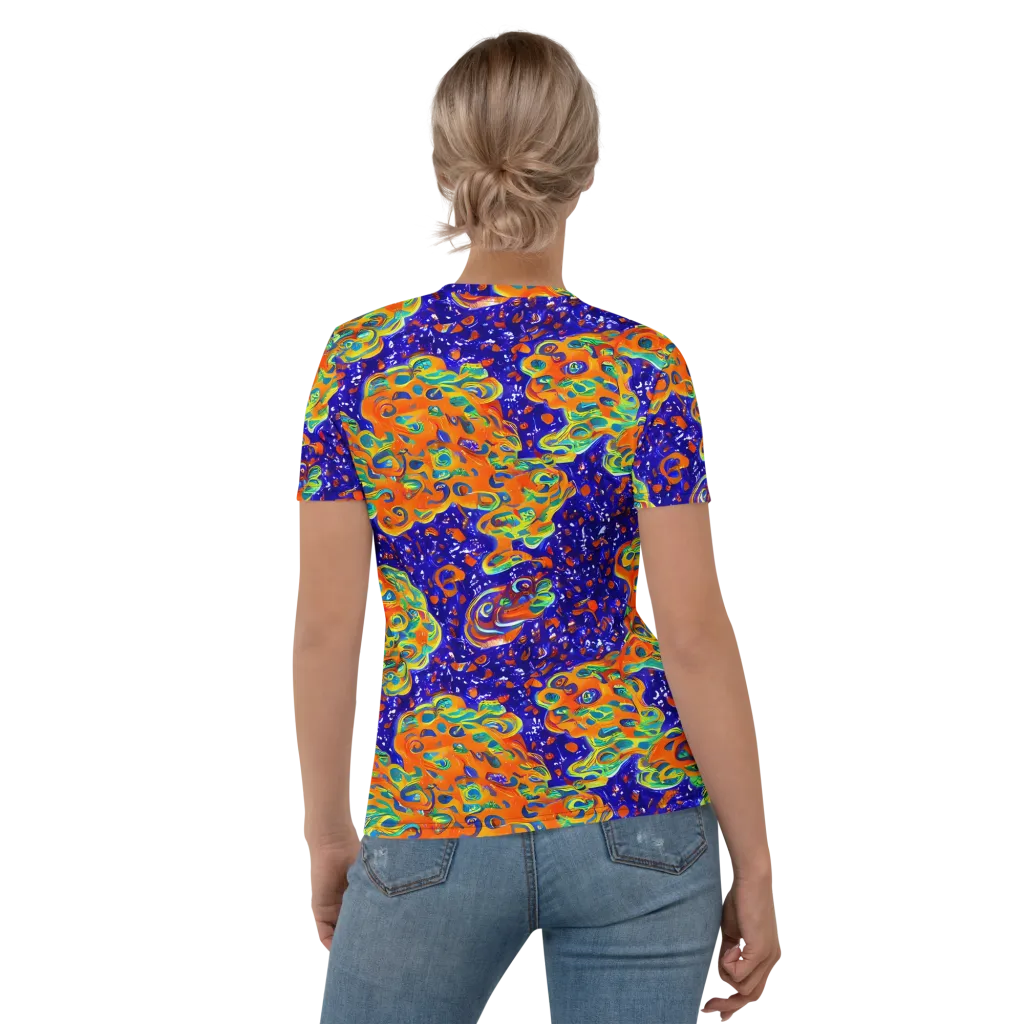 Blue Flame Bloom on Women's Crew Neck T-Shirt — Back