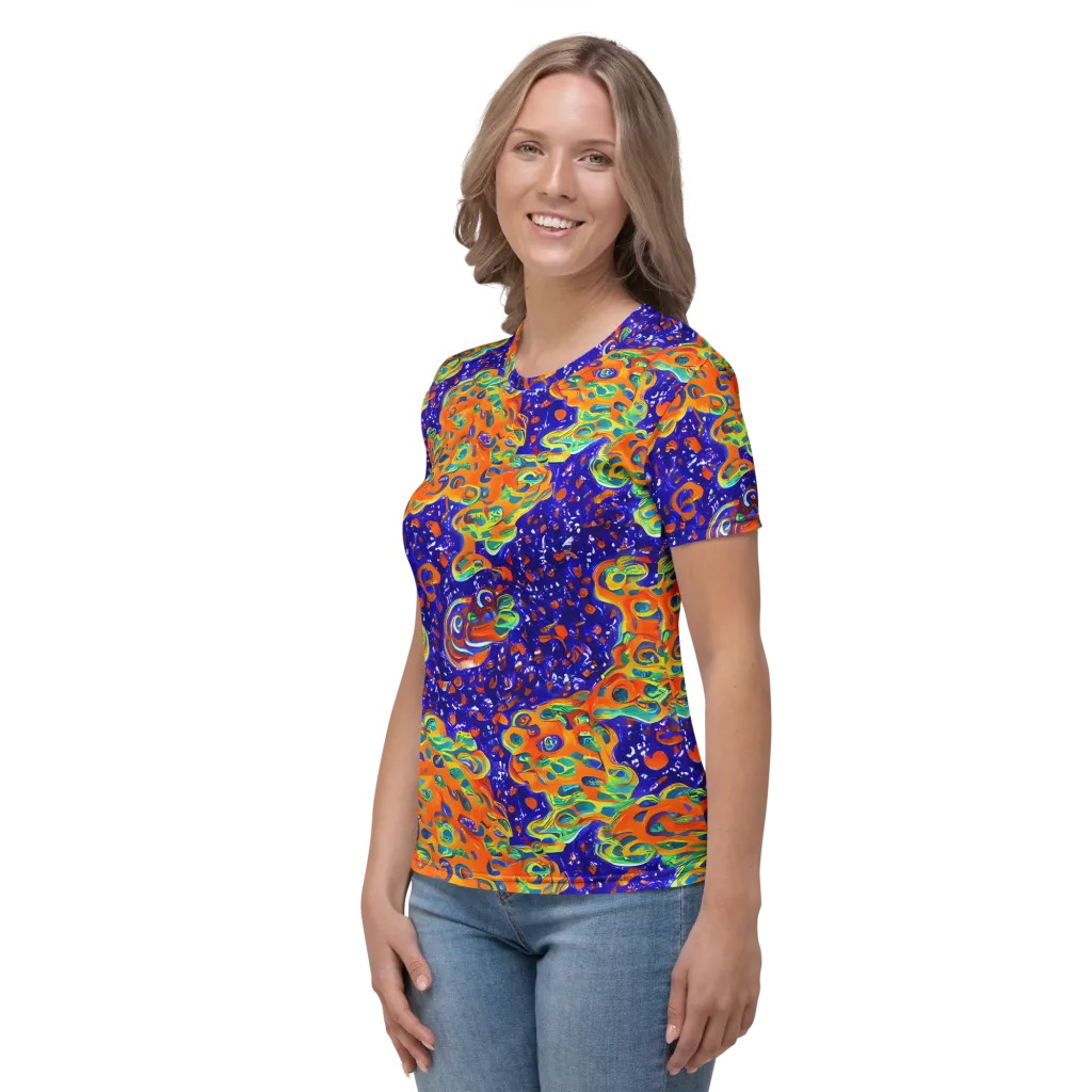 Blue Flame Bloom on Women's Crew Neck T-Shirt — Left