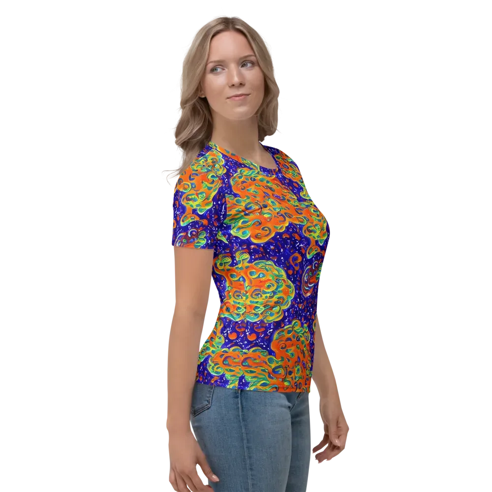 Blue Flame Bloom on Women's Crew Neck T-Shirt — Right