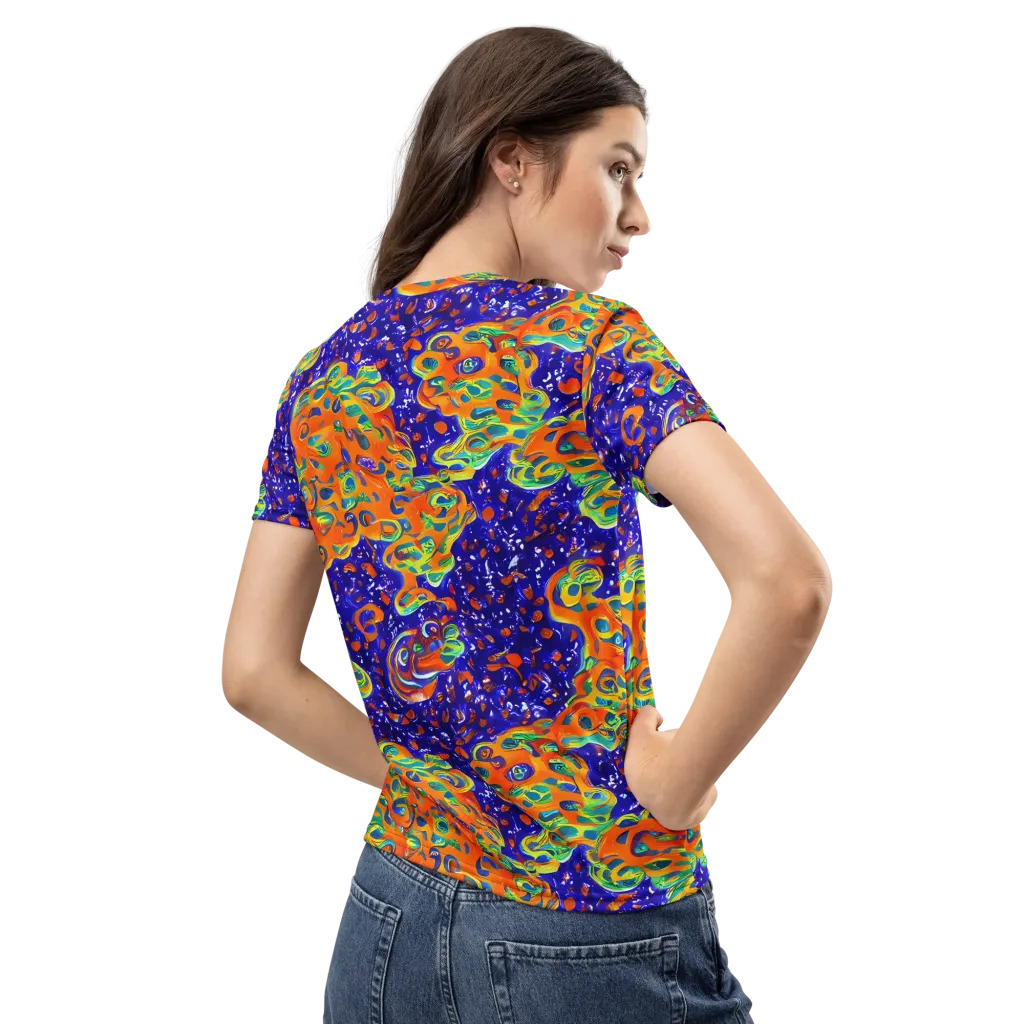 Blue Flame Bloom on Women's Crew Neck T-Shirt — Back