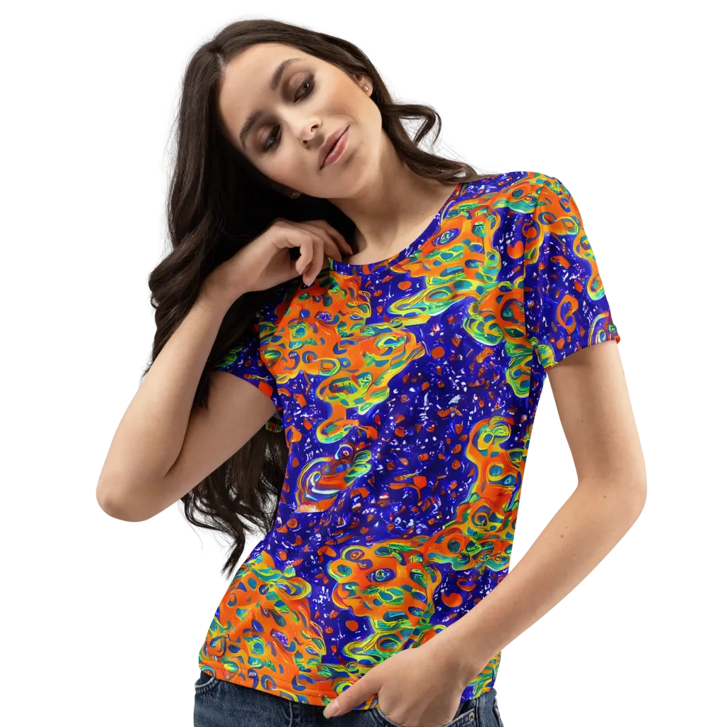 Blue Flame Bloom on Women's Crew Neck T-Shirt — Left Front