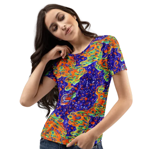 Blue Flame Bloom on a Women's Crew Neck T-Shirt