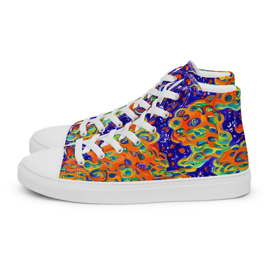 Blue Flame Bloom on Women's High Top Canvas Shoes — Left