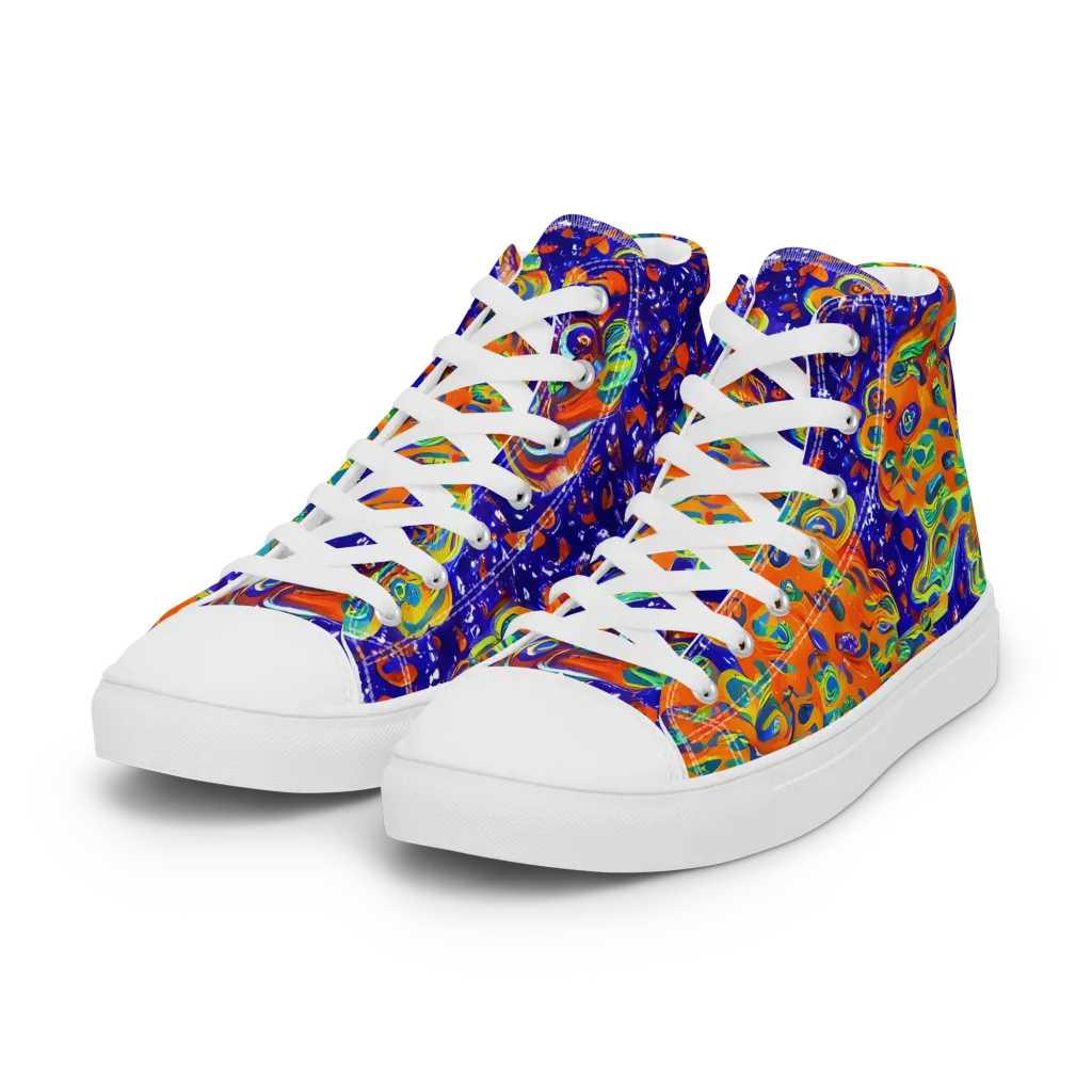 Blue Flame Bloom on Women's High Top Canvas Shoes — Left Front