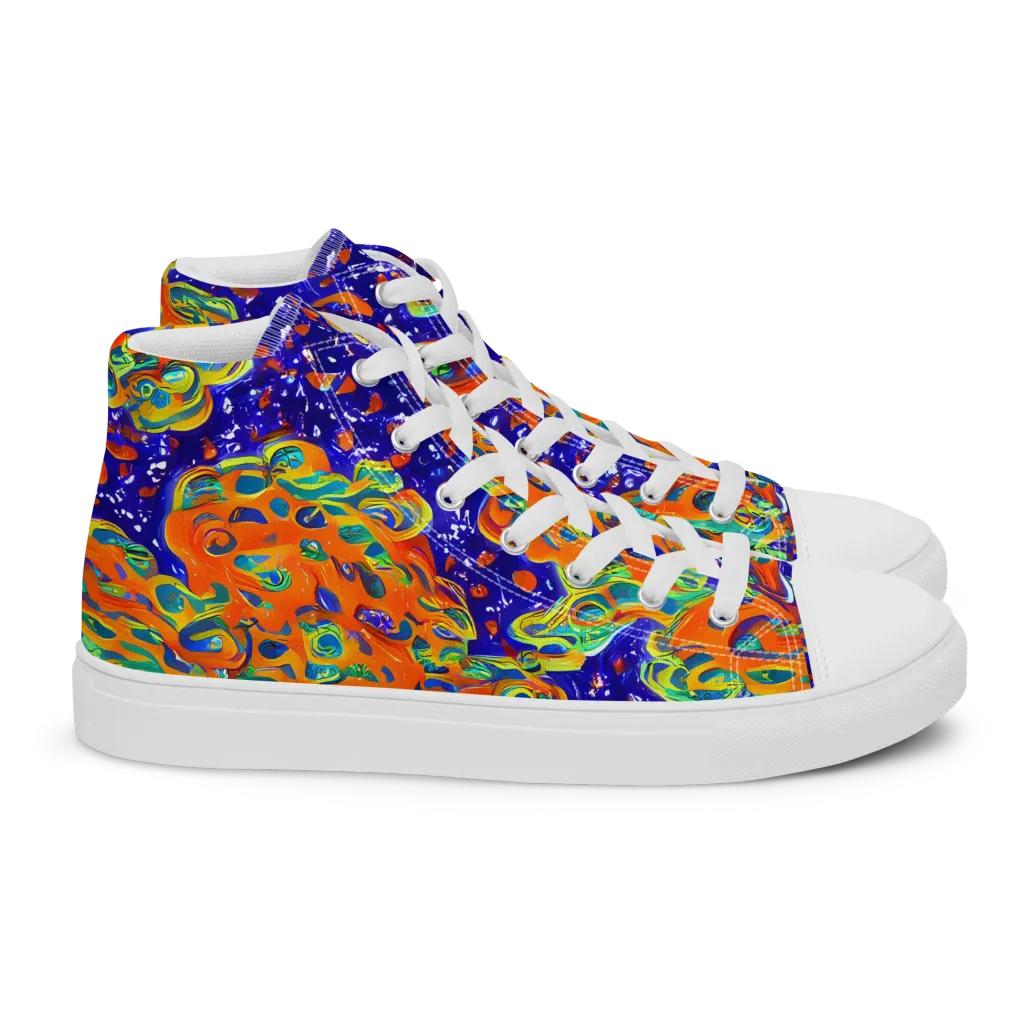 Blue Flame Bloom on Women's High Top Canvas Shoes — Right