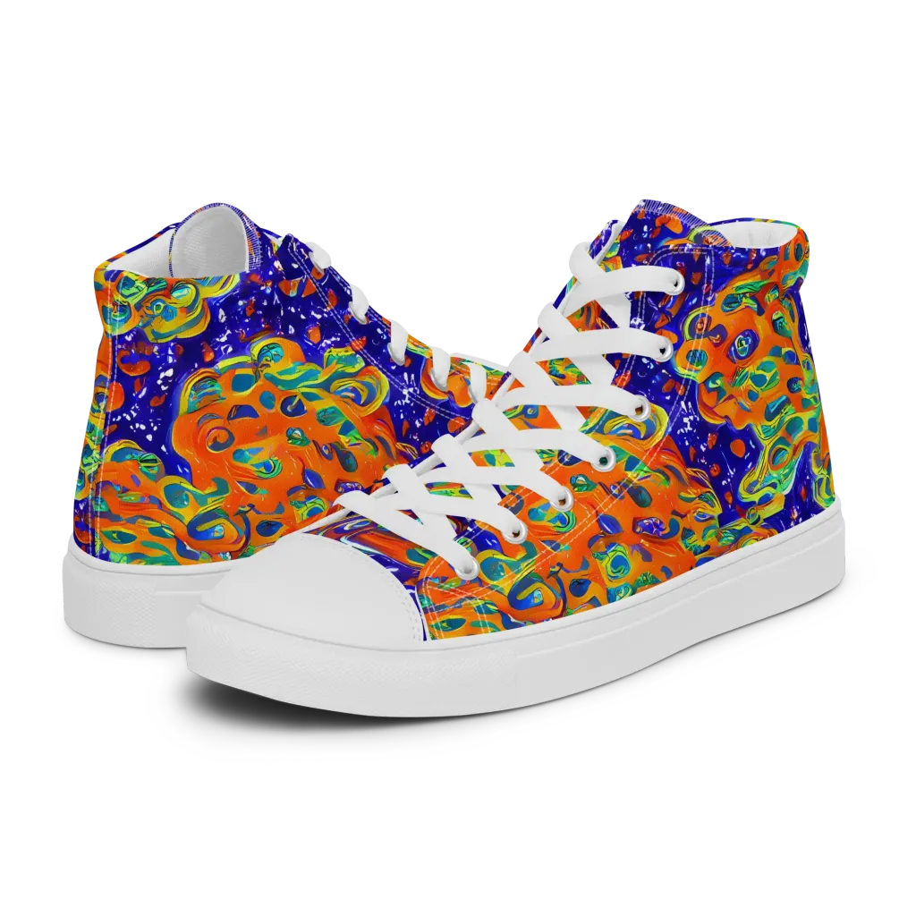 Blue Flame Bloom on Women's High Top Canvas Shoes — Left