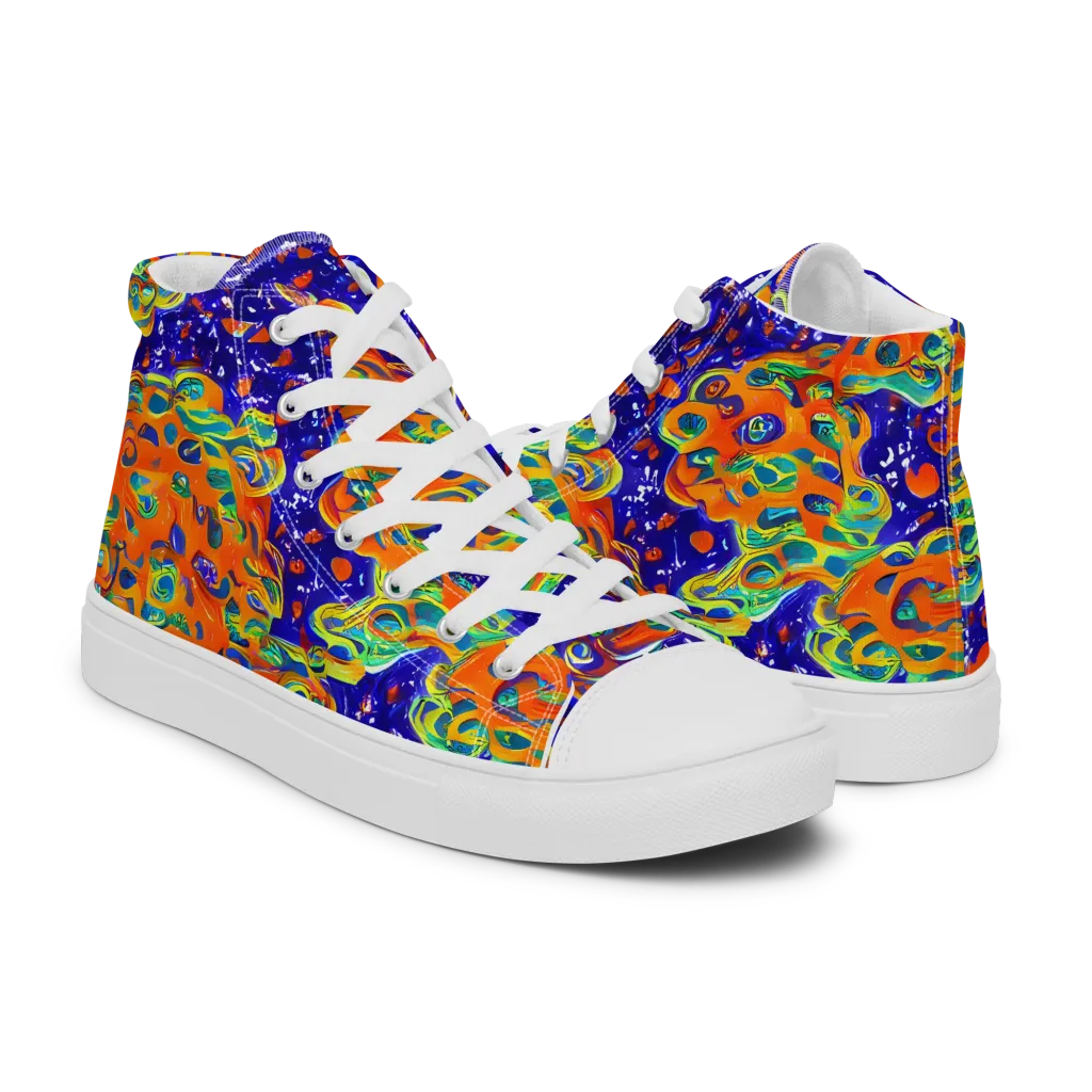Blue Flame Bloom on Women's High Top Canvas Shoes — Right