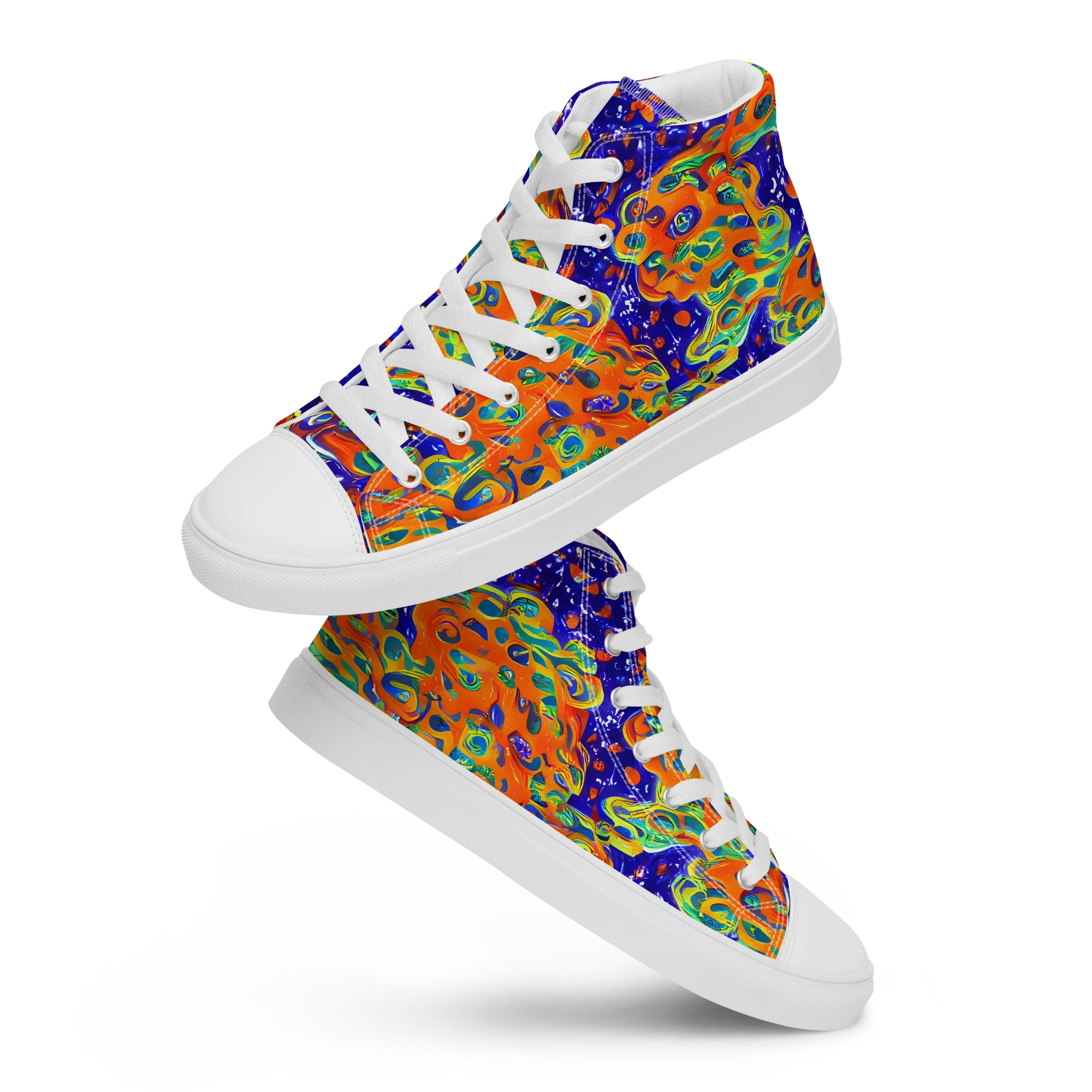 Blue Flame Bloom on Women's High Top Canvas Shoes — Front