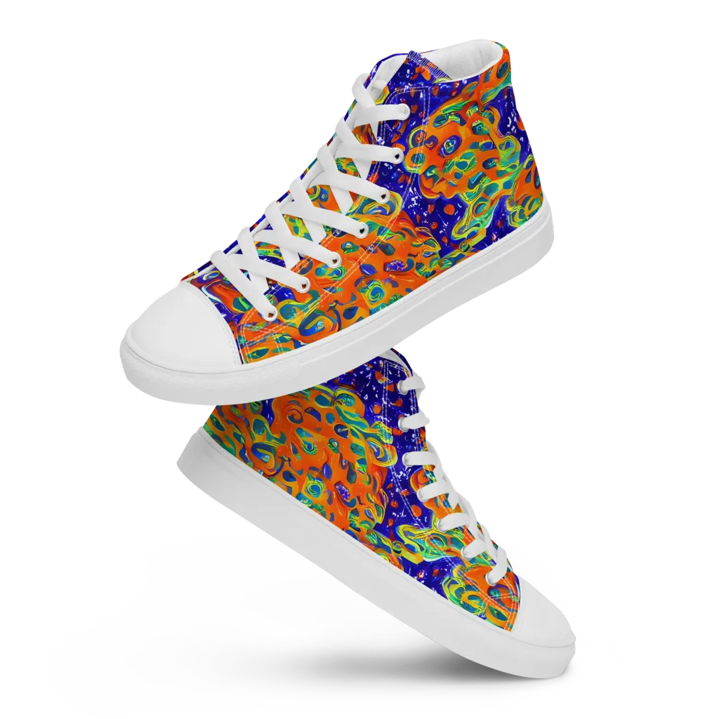 Blue Flame Bloom on Women's High Top Canvas Shoes — Front