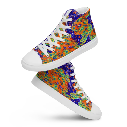 Blue Flame Bloom on a Women's High Top Canvas Shoes