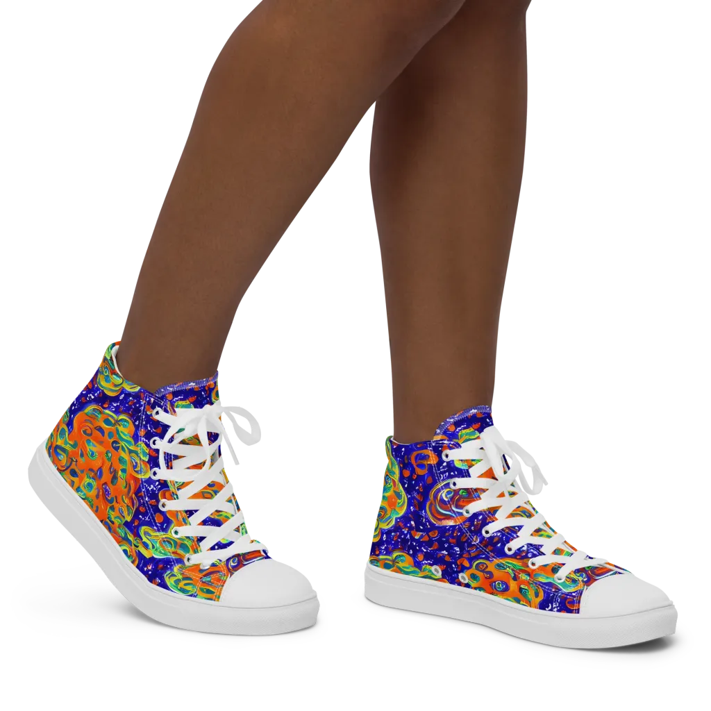 Blue Flame Bloom on Women's High Top Canvas Shoes — Right