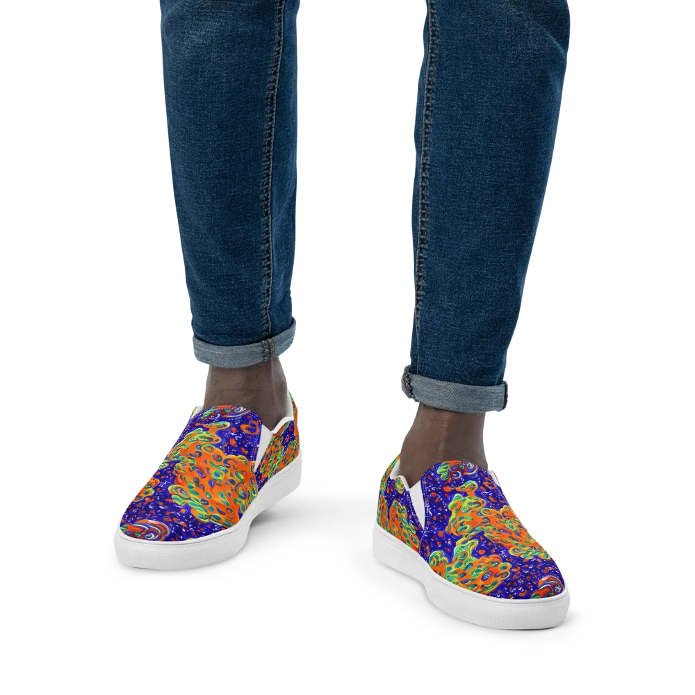 Blue Flame Bloom on Men's Slip-On Canvas Shoes — Front