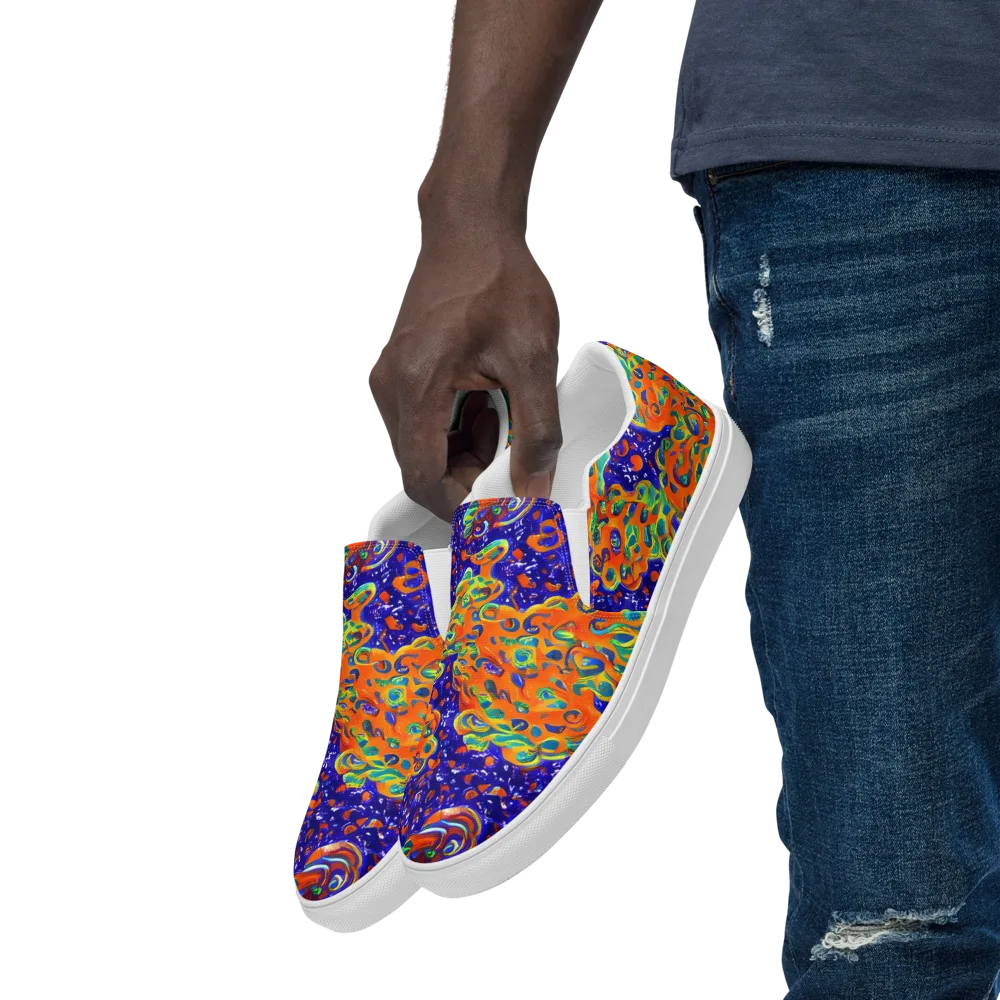 Blue Flame Bloom on Men's Slip-On Canvas Shoes — Left Front