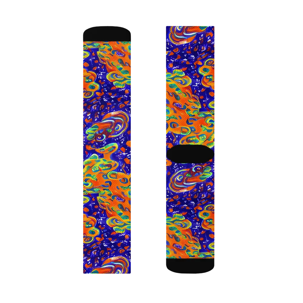 Blue Flame Bloom on Socks — Right Sock