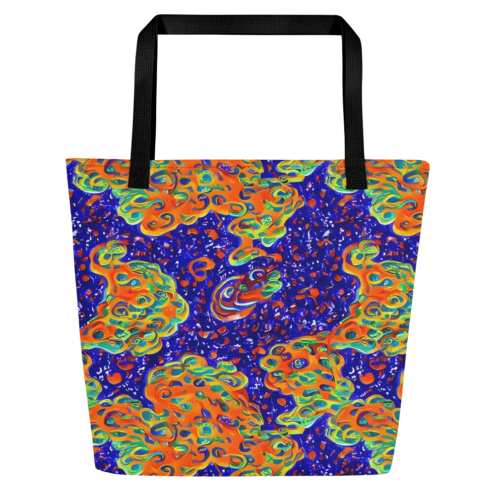 Blue Flame Bloom on Large Tote Bag W/ Pocket — Front