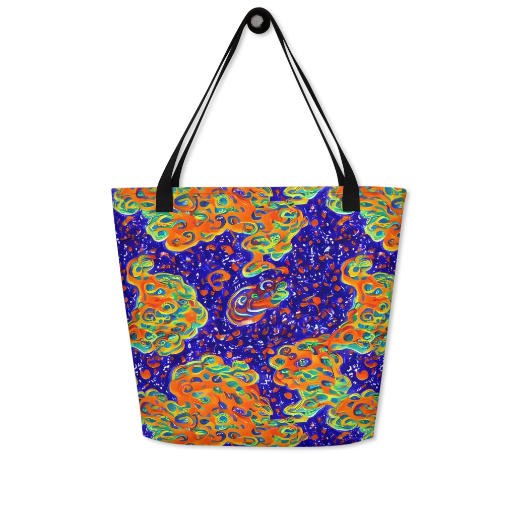 Blue Flame Bloom on Large Tote Bag W/ Pocket — Front