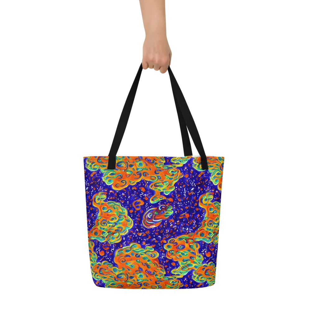 Blue Flame Bloom on Large Tote Bag W/ Pocket — Front