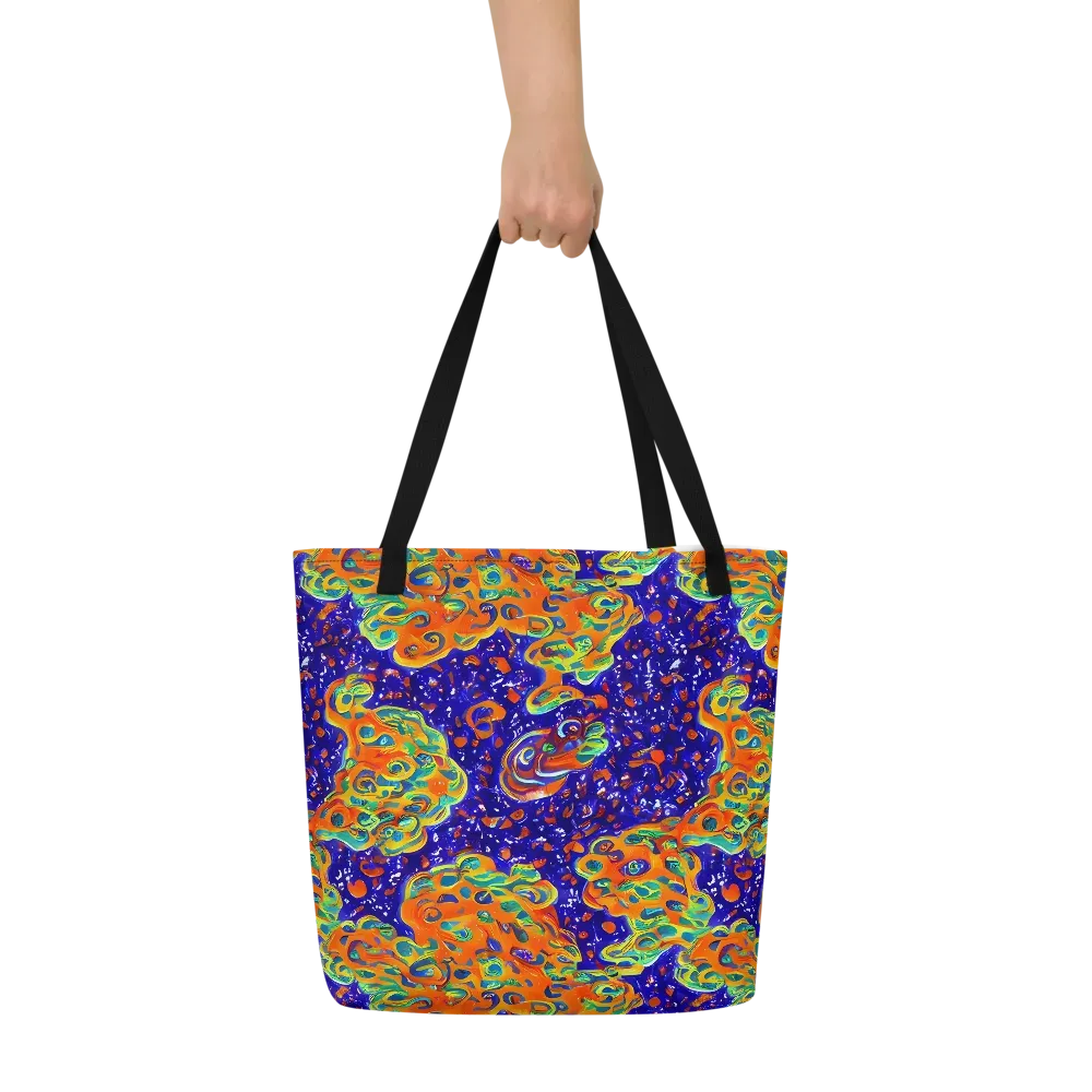 Blue Flame Bloom on Large Tote Bag W/ Pocket — Front