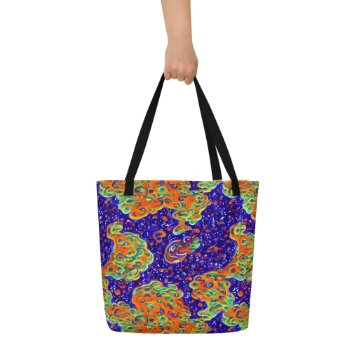 Blue Flame Bloom on a Large Tote Bag W/ Pocket
