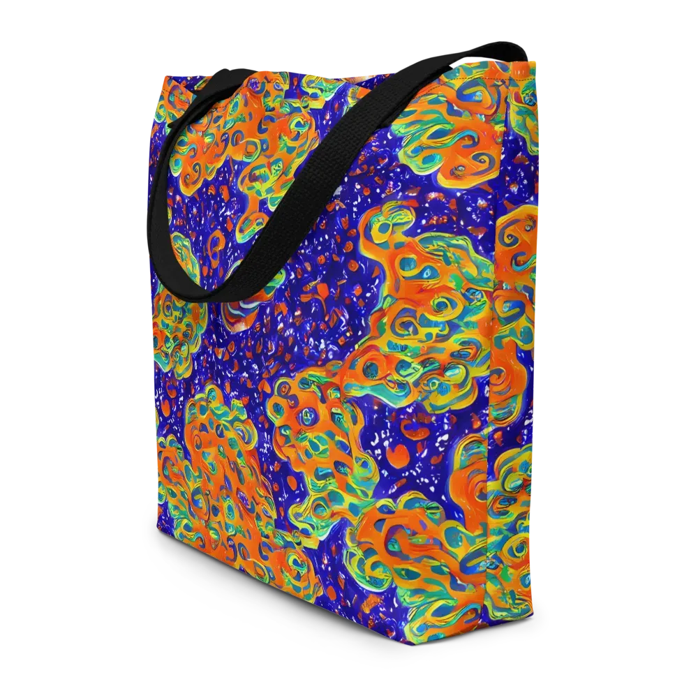 Blue Flame Bloom on Large Tote Bag W/ Pocket — Front
