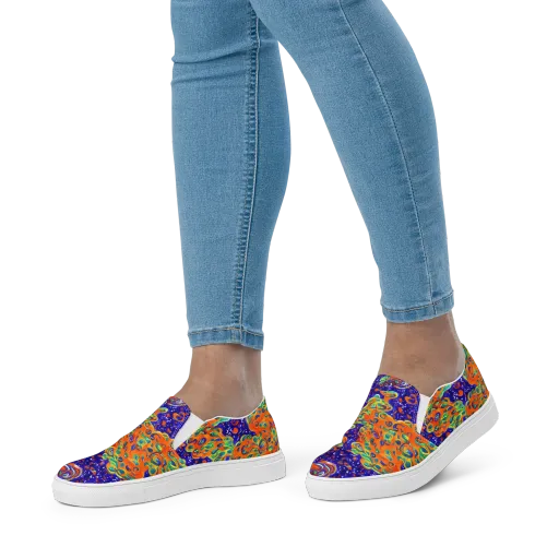 Blue Flame Bloom on a Women's Slip-On Canvas Shoes