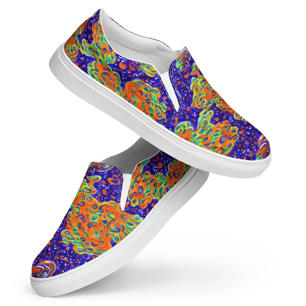 Blue Flame Bloom on Women's Slip-On Canvas Shoes — Front