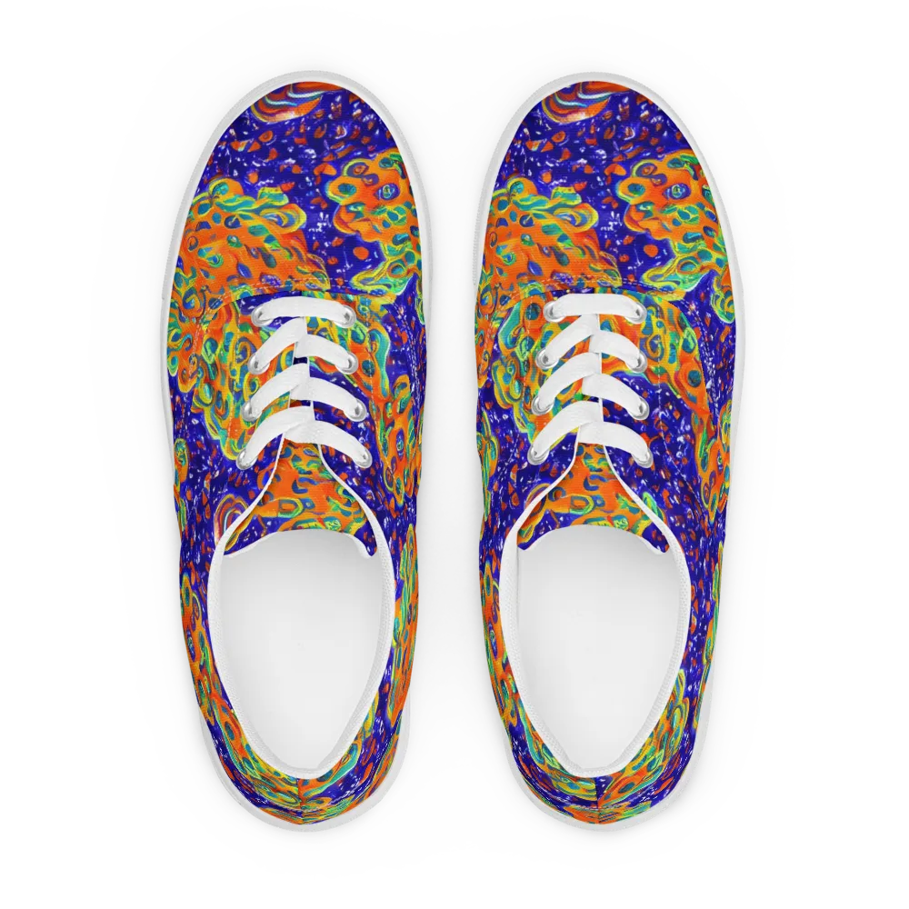 Blue Flame Bloom on Men's Lace-Up Canvas Shoes — Front