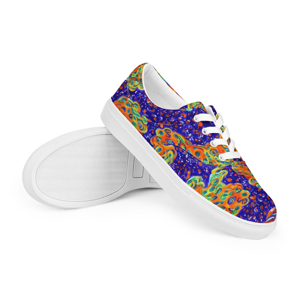 Blue Flame Bloom on Men's Lace-Up Canvas Shoes — Right Front