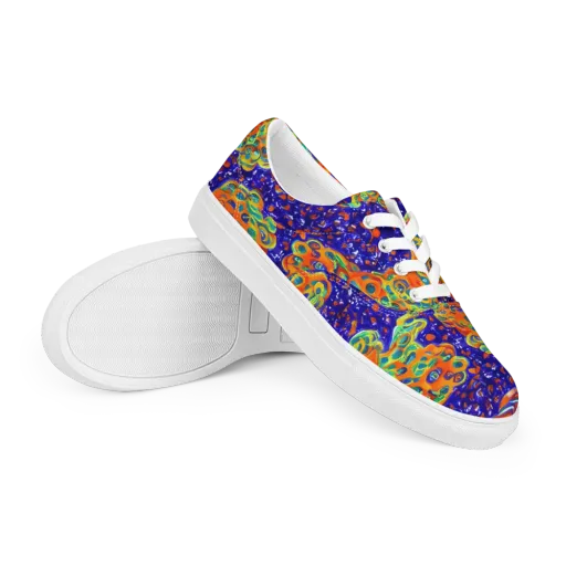 Blue Flame Bloom on a Men's Lace-Up Canvas Shoes