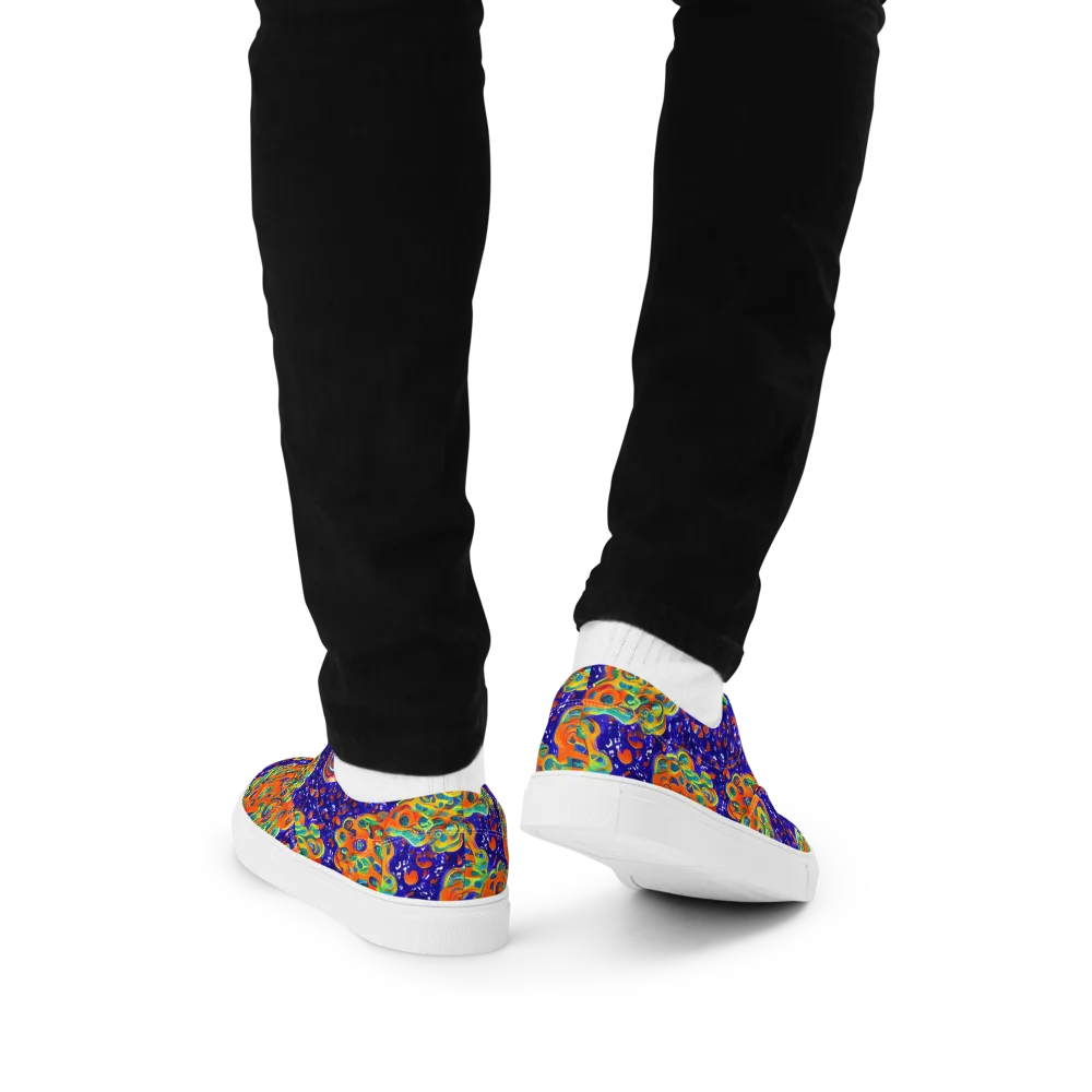 Blue Flame Bloom on Men's Lace-Up Canvas Shoes — Back