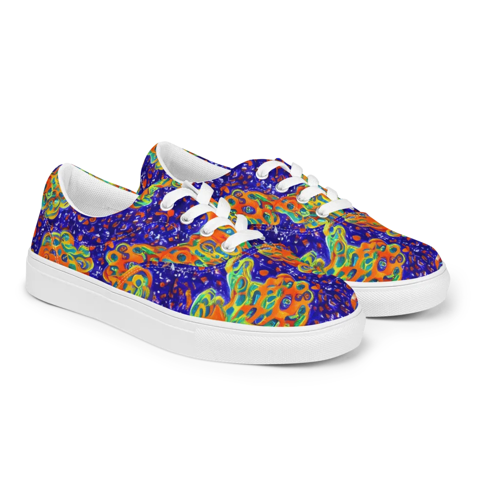 Blue Flame Bloom on Men's Lace-Up Canvas Shoes — Right Front