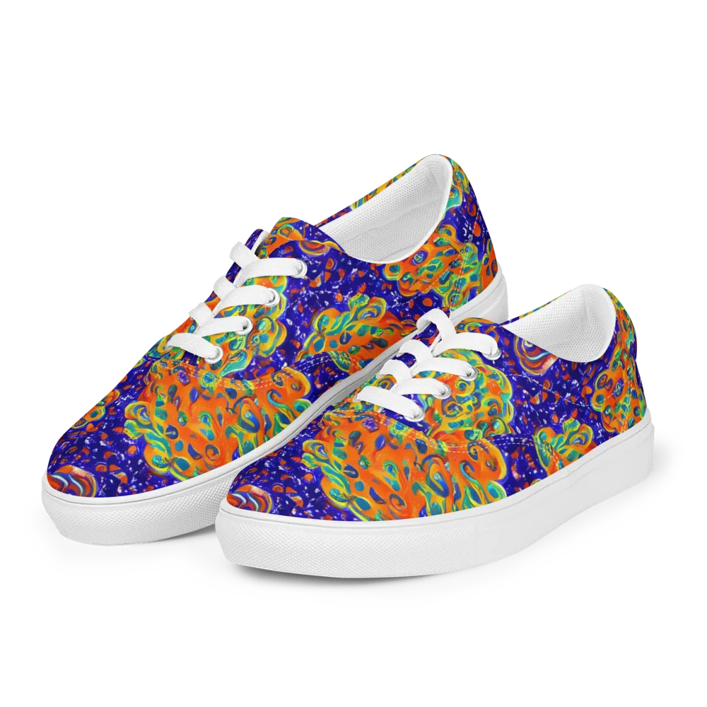 Blue Flame Bloom on Men's Lace-Up Canvas Shoes — Left Front