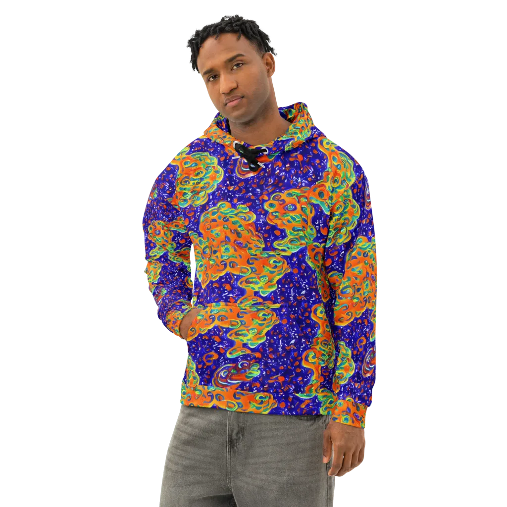Blue Flame Bloom on Cotton Hoodie — Left Front