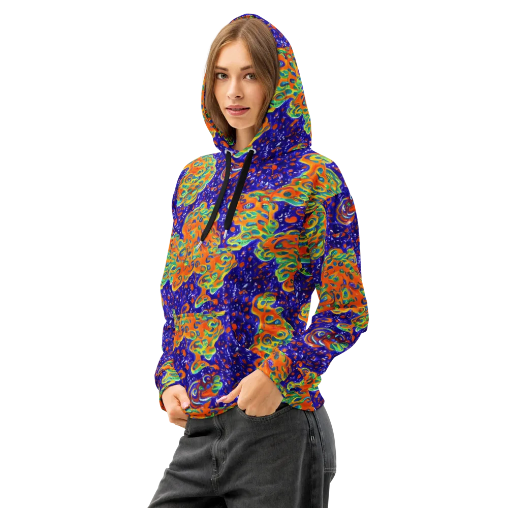Blue Flame Bloom on Cotton Hoodie — Left Front