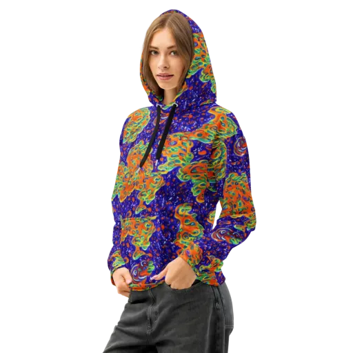 Blue Flame Bloom on a Cotton Hoodie