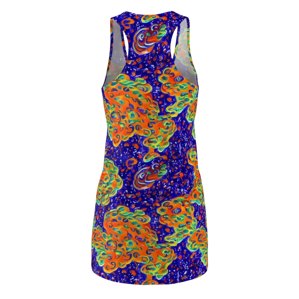 Blue Flame Bloom on Racerback Dress — Back
