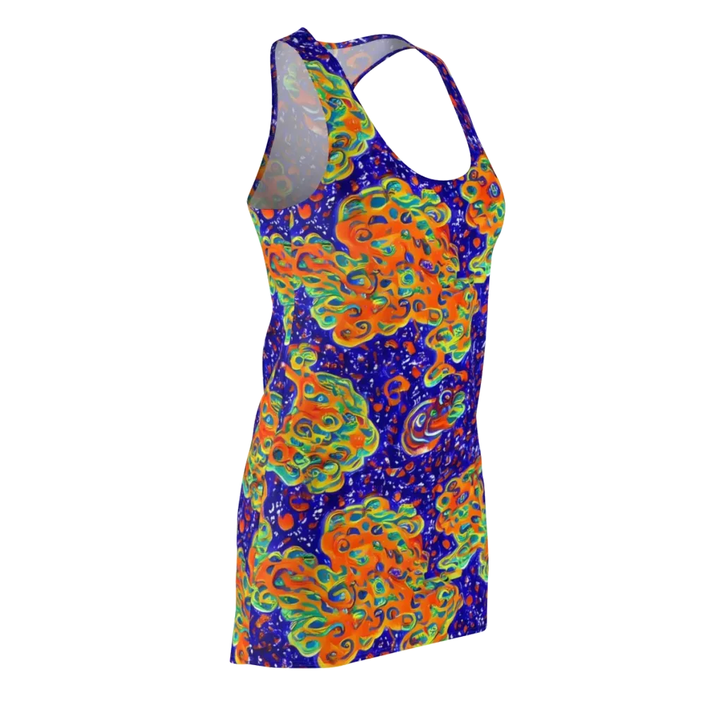 Blue Flame Bloom on Racerback Dress — Front Side