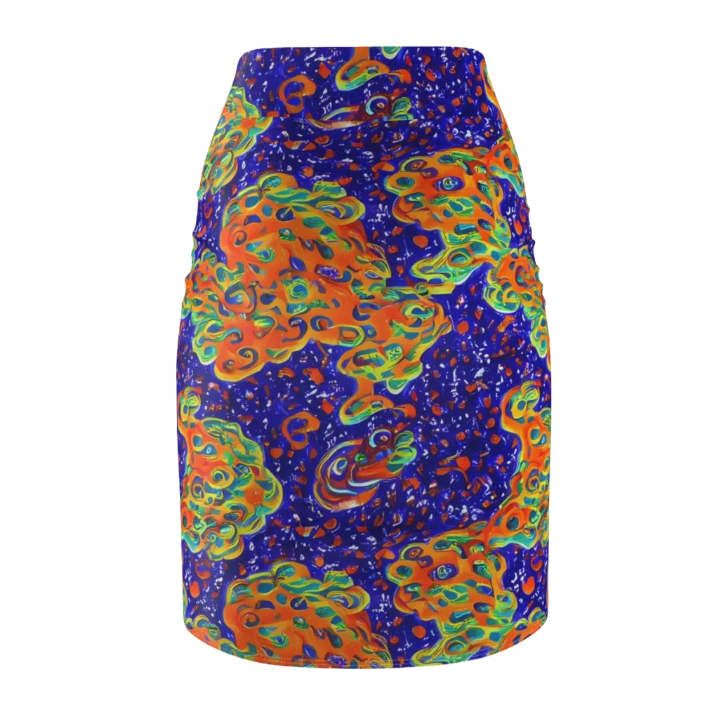 Blue Flame Bloom on Pencil Skirt — Back