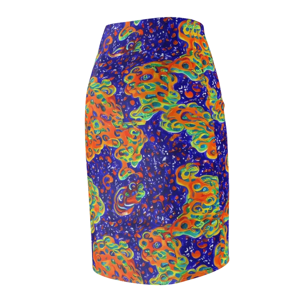 Blue Flame Bloom on Pencil Skirt — Back Side