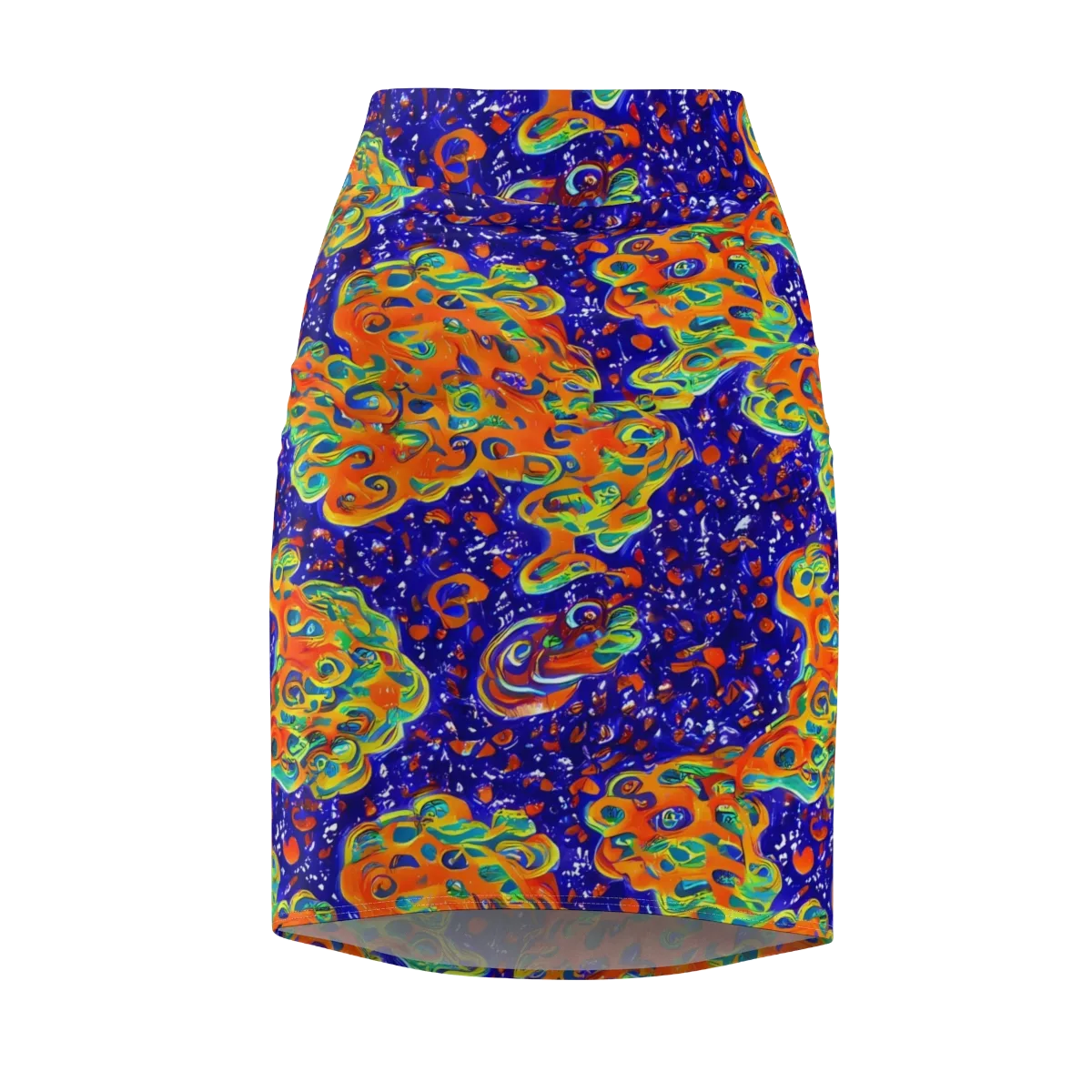 Blue Flame Bloom on Pencil Skirt — Front