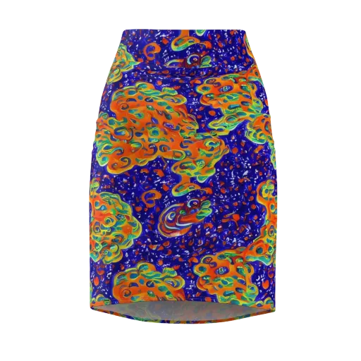 Blue Flame Bloom on a Pencil Skirt